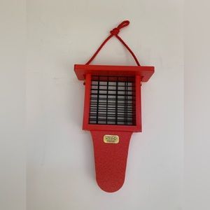 Suet Feeder with tail prop for single cake in red recycled plastic
